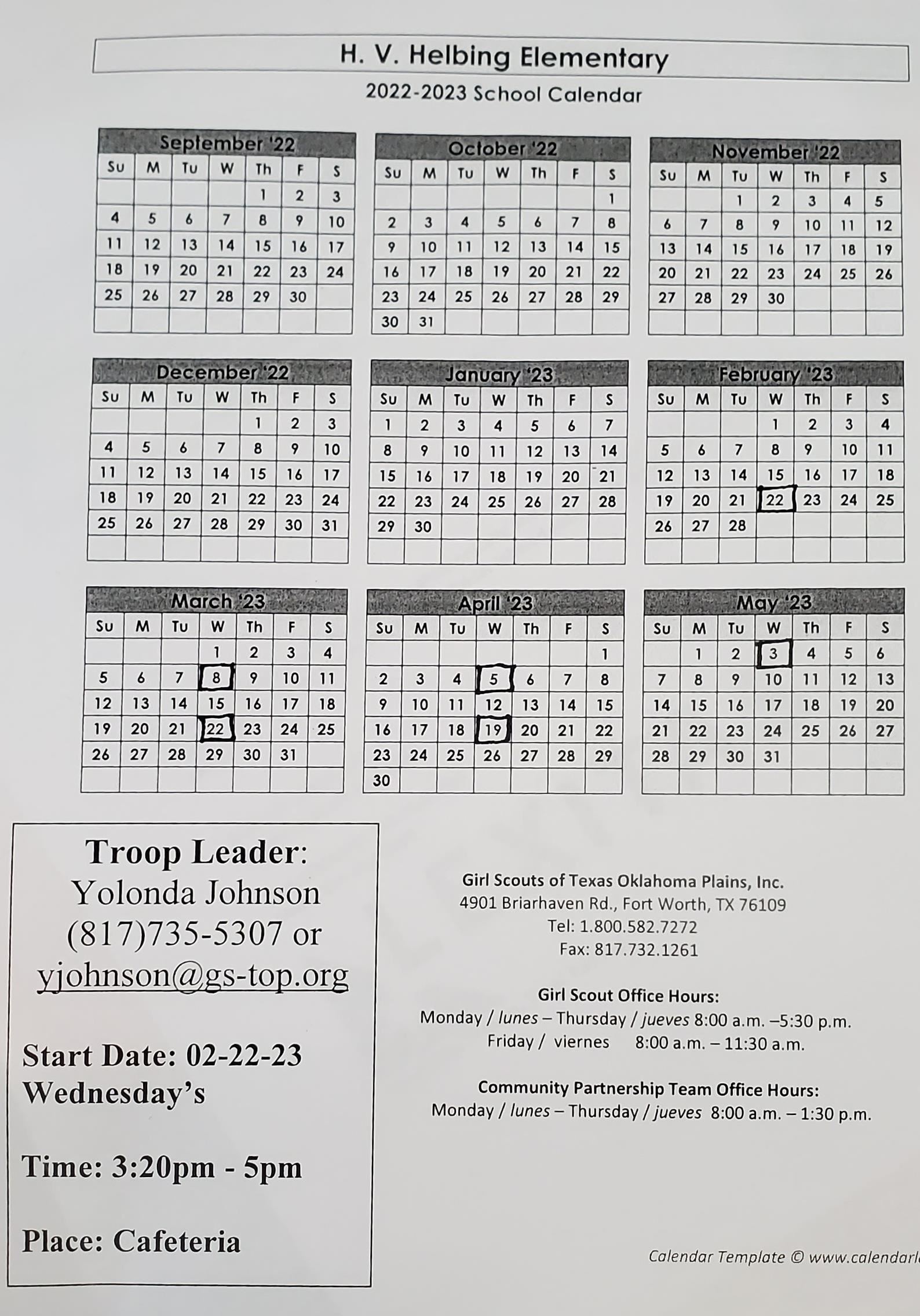 Girl Scouts Calendar