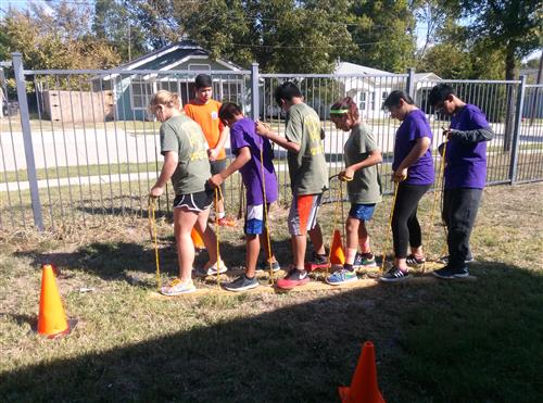 Mine field simulation at the Bear Challenge.  In the spirit of cooperation and JCC tradition, students from other schools 