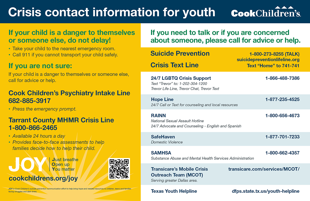 Crisis contact information