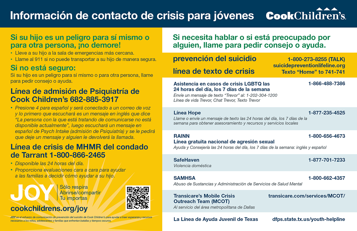 Crisis contact information